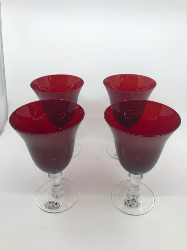 4 LARGE RED WINE GOBLET GLASSES.