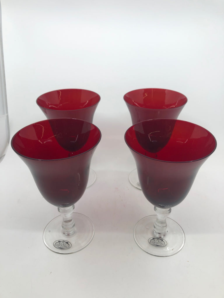 4 LARGE RED WINE GOBLET GLASSES.