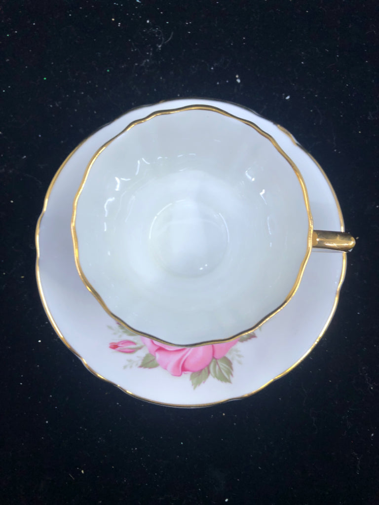 VTG ROYAL LONDON PINK ROSE CUP AND SAUCER.