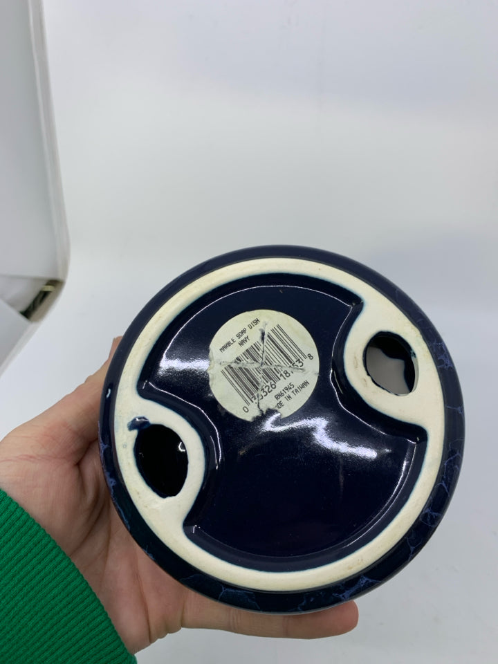 NAVY MARBLE LOOK CERAMIC SOAP DISH.