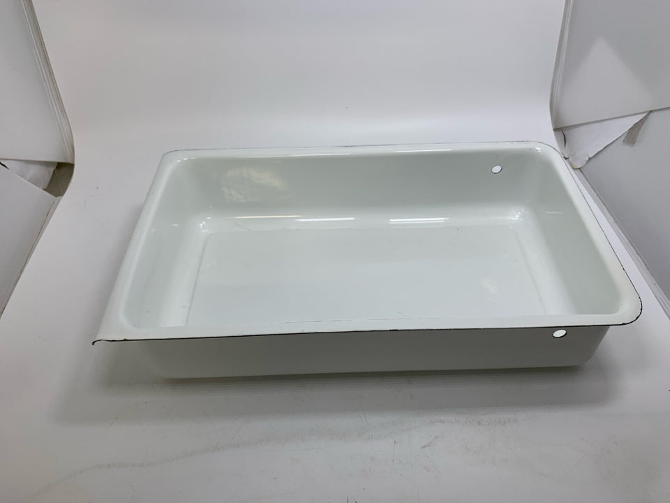 WHITE RECTANGLE ENAMEL STORAGE BIN.