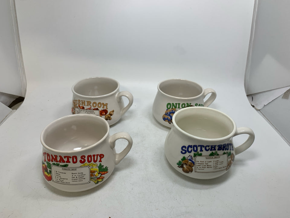 4 VTG SOUP RECIPE BOWL/MUGS.