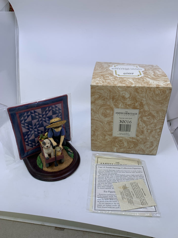 BOY WITH DOG + QUILT- AMISH HERITAGE COLLECTION.