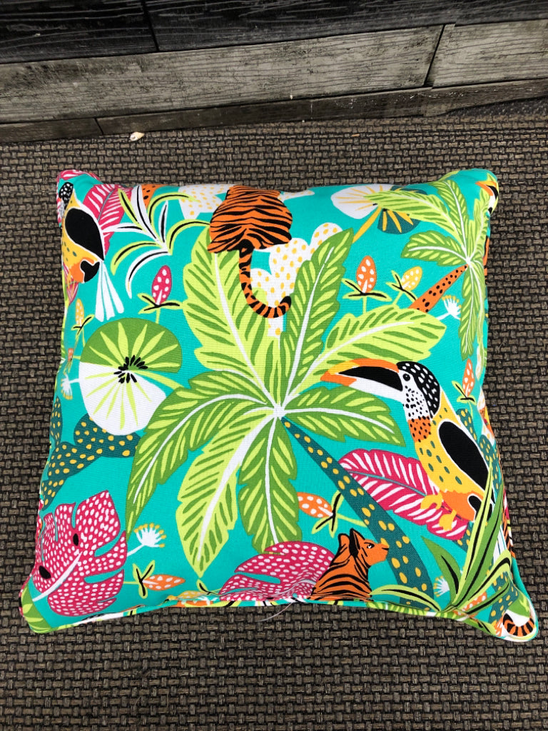 COLORFUL TIGER & PALM TREE PILLOW.