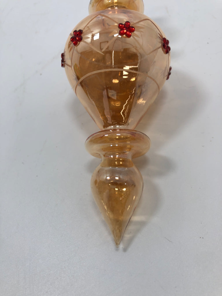 AMBER GLASS TEARDROP ORNAMENT.