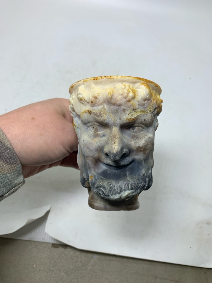 VTG INCOLAY STONE GREEK GOD MYTHOLOGICAL FACE MUG.