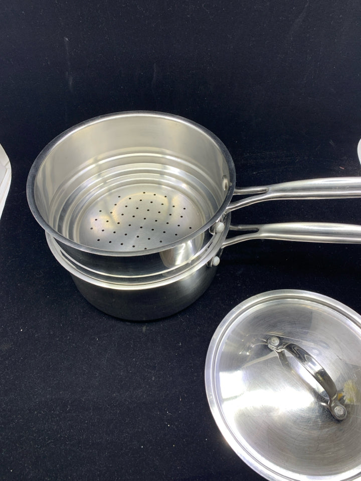 3 PC CUISINART STAINLESS STEEL  STEAMER/SAUCE PAN.