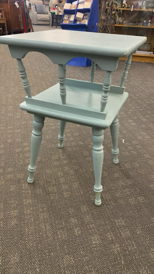 2-TIER LIGHT BLUE END TABLE.
