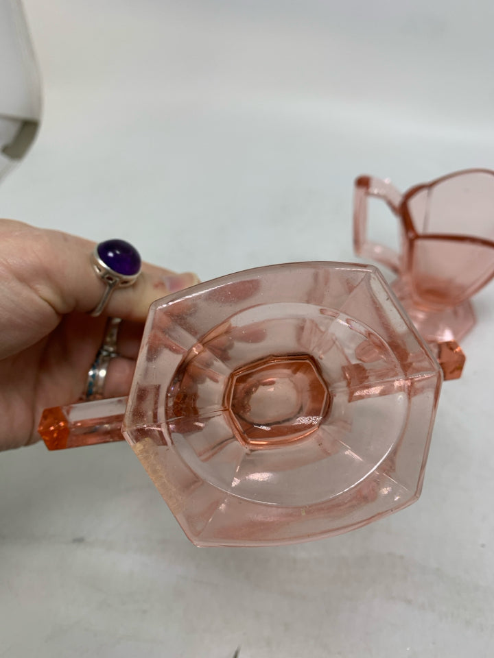 VTG 2 PC FLAMINGO PINK DEPRESSION CREAM/SUGAR SET.