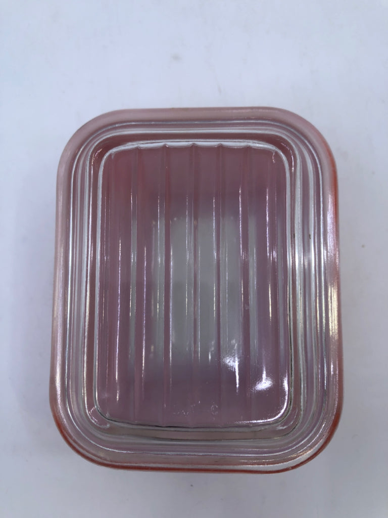 VTG SMALL RED SQUARE FRIDGE DISH W LID.