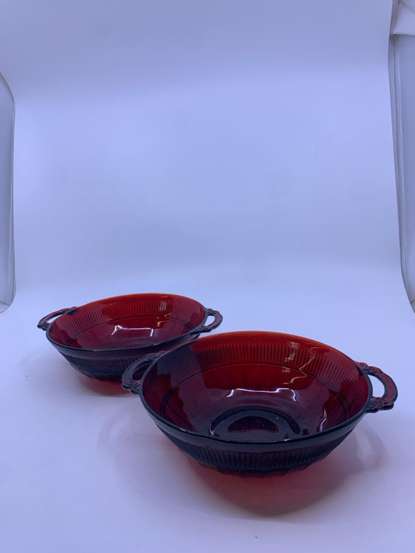 2 RED CRANBERRY GLASS BOWLS.