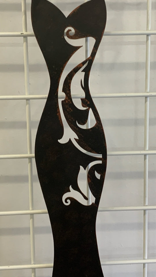 METAL DRESS SHAPED WALL HANGING W/SCARF HOOKS.