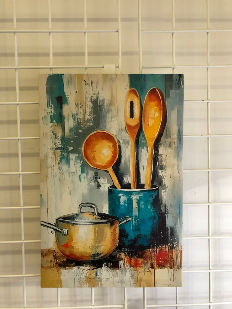 POTS/WOOD SPOONS CANVAS.