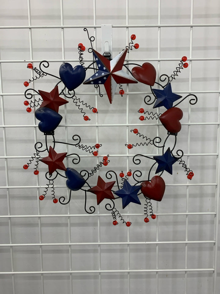 METAL RED WHITE BLUE STARS WREATH