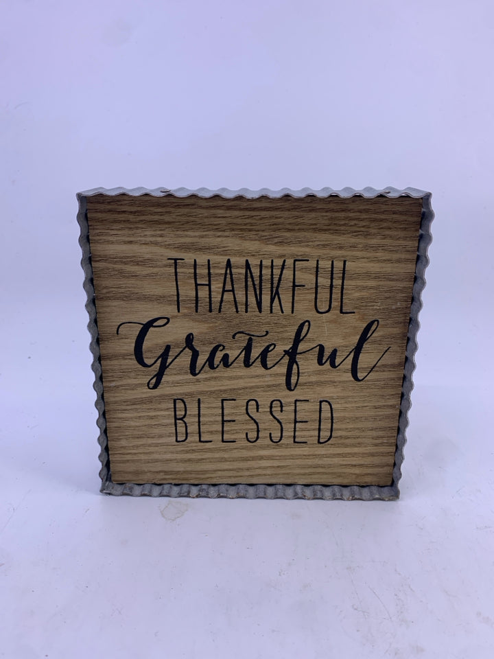THANKFUL GRATEFUL BLESSED METAL & WOOD WALL SIGN.