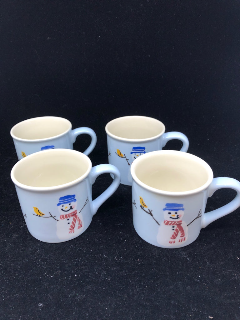 4 PALE BLUE SNOWMEN MUGS HARTSTONE.