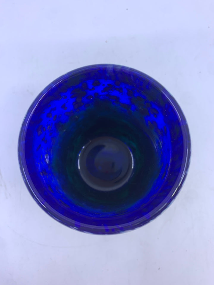 COBALT BLUE GLASS PENCIL CUP W/ SPECKLED.
