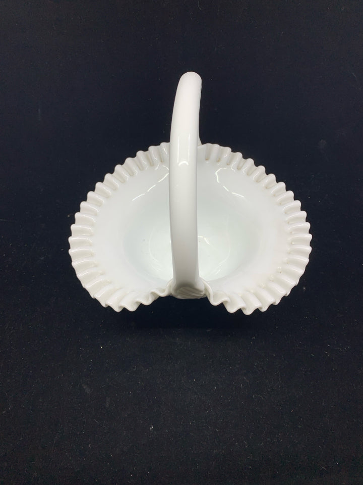 VTG MILK GLASS HOBNAIL BASKET W WAVY EDGE.