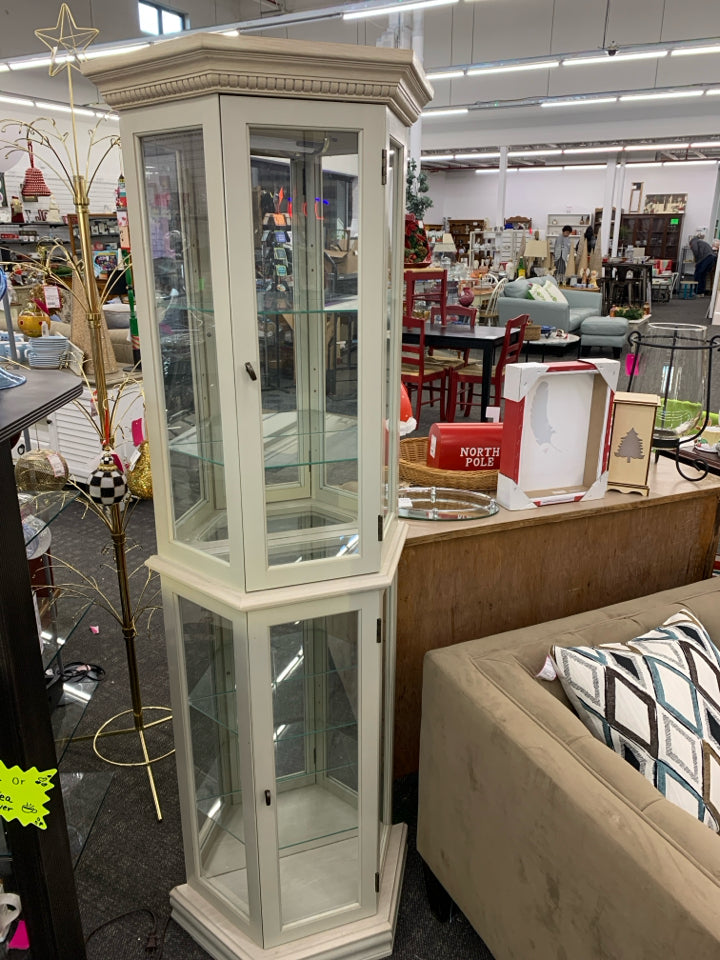 CREAM CURIO CABINET.