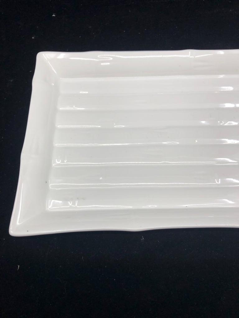 WHITE BAMBOO STYLE RECTANGLE PLATE.