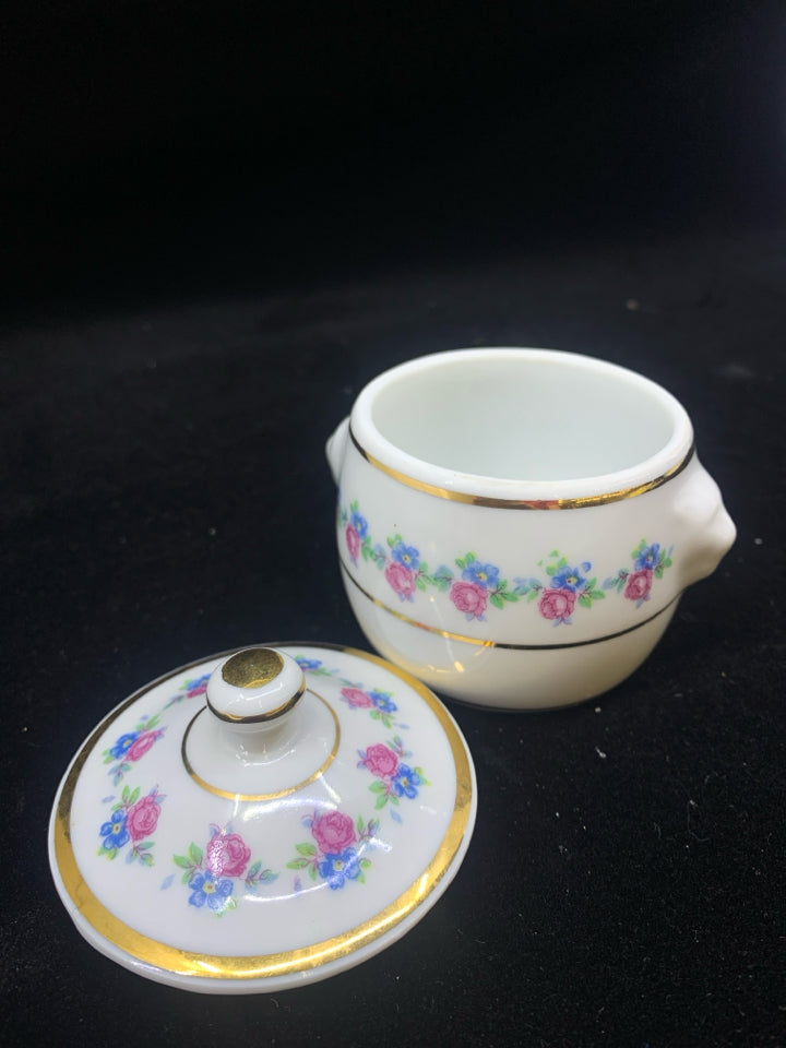 MINI PURPLE FLOWERS JAR W/LID.