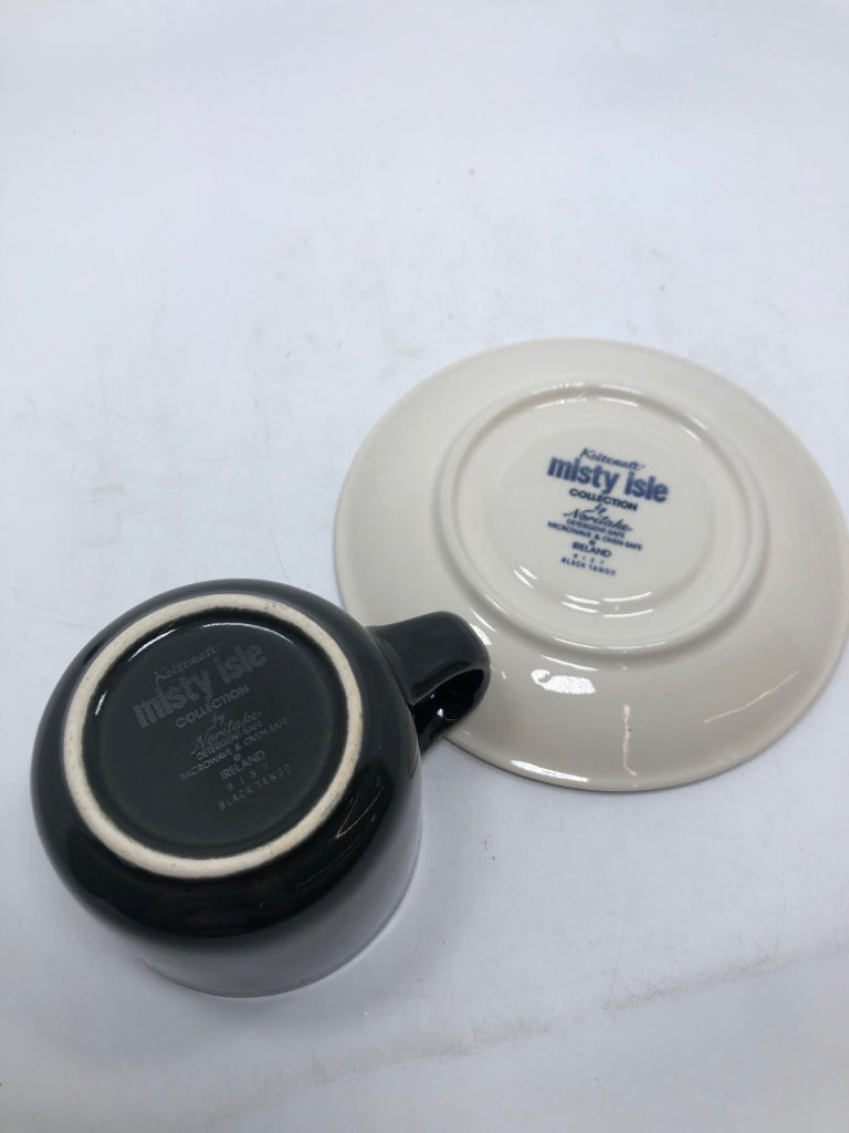 MISTY ISLE BLACK FLORAL CUP/SAUCER.