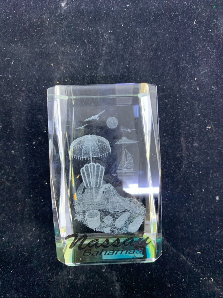 BLUE TINT CLEAR GLASS NASSAU PAPERWEIGHT 3" X 2" X 2"