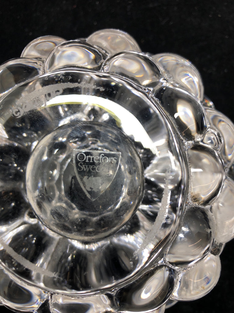 2PC SWEDEN GLASS/CRYSTAL CANDLE HOLDERS W/BUBBLE DESIGN.
