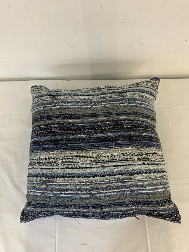 BLUE WHITE STRIPED PATTERN SQUARE PILLOWS.