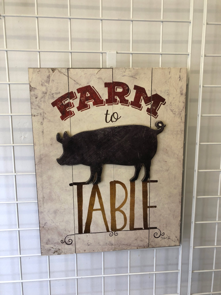 FARM TO TABLE WALL ART W/ EMBOSSED PIG.