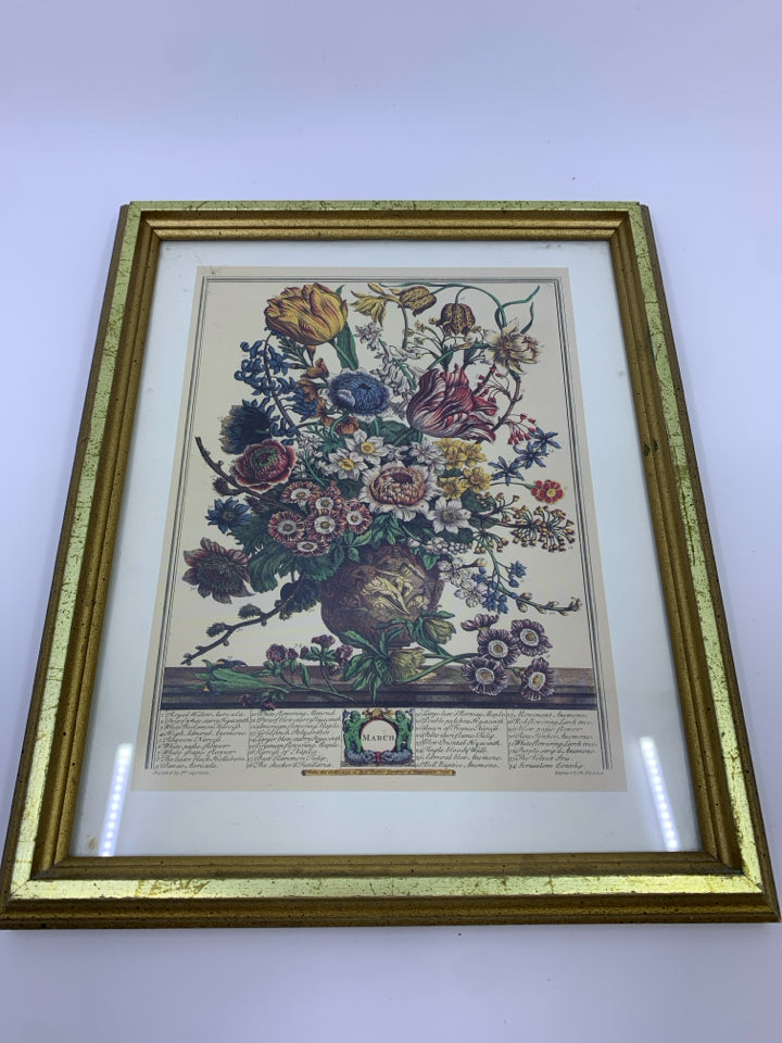 COLORFUL BOUQUET IN GOLD FRAME WALL ART.
