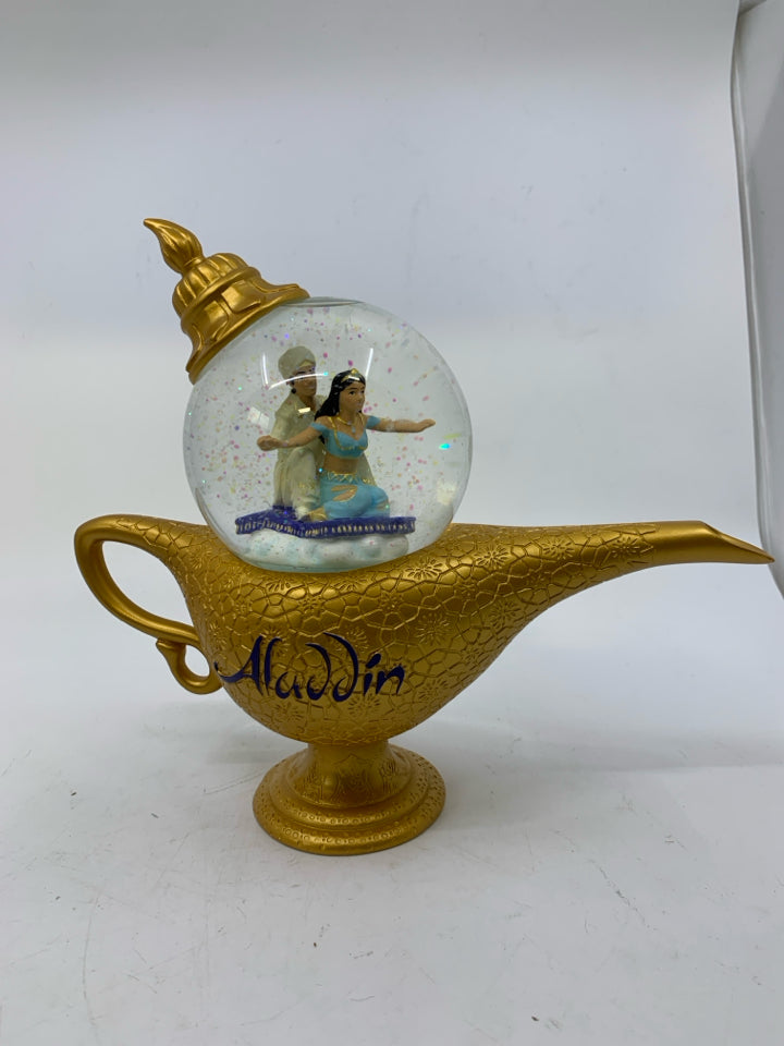 ALADDIN & JASMINE INSIDE JEANIE BOTTLE SNOW GLOBE MUSIC WORKS.
