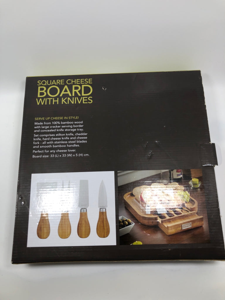 VONSHEF SQUARE CHEESE BOARD W/KNIVES IN BOX.