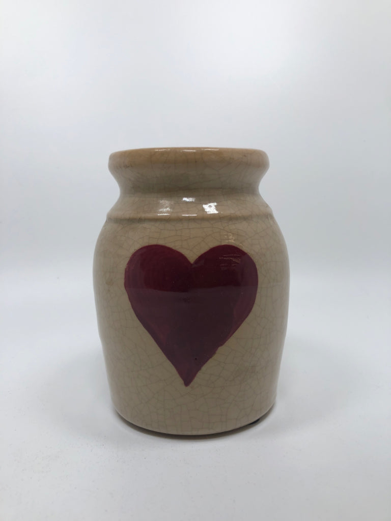 SM RED HEART STONEWARE VASE.