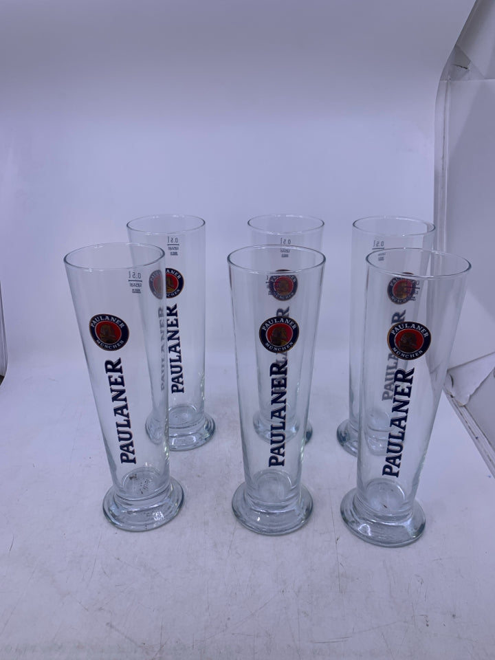 6 PAULANGER PILSNER GLASSES FOOTED.
