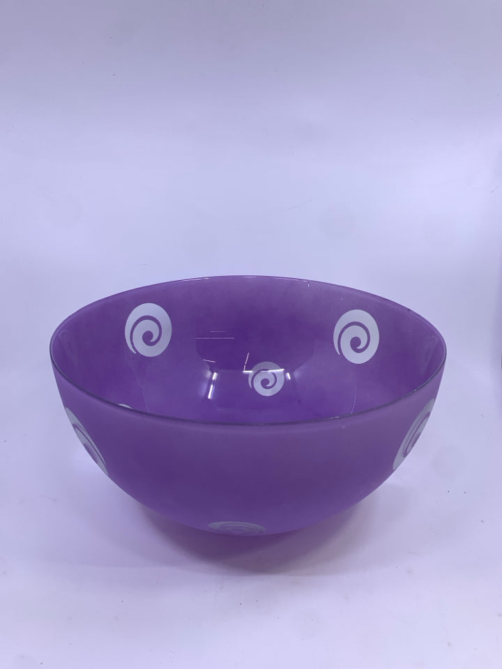 PURPLE PAINTED CENTERPIECE BOWL W/SWIRLS.