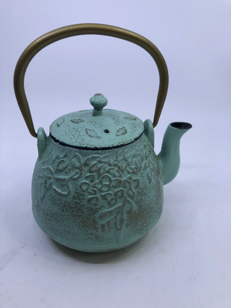 HEAVY TEAL & GOLD TEAPOT.