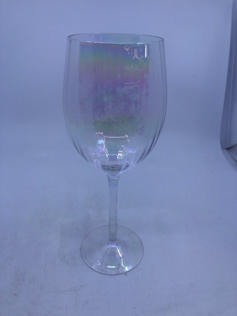 2 RIBBED IRIDESCENT WINE GLASSES.
