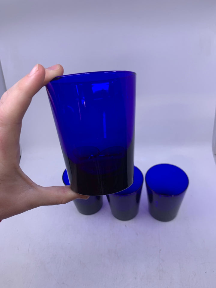 4 HEAVY BOTTOM COBALT BLUE GLASSES.
