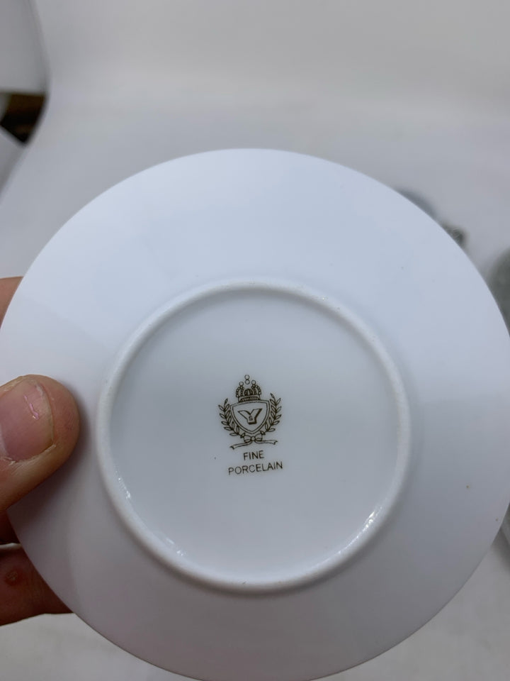 VTG 12 PC DEMITASSE WHITE W/ SILVER SCROLL YAU SHING.