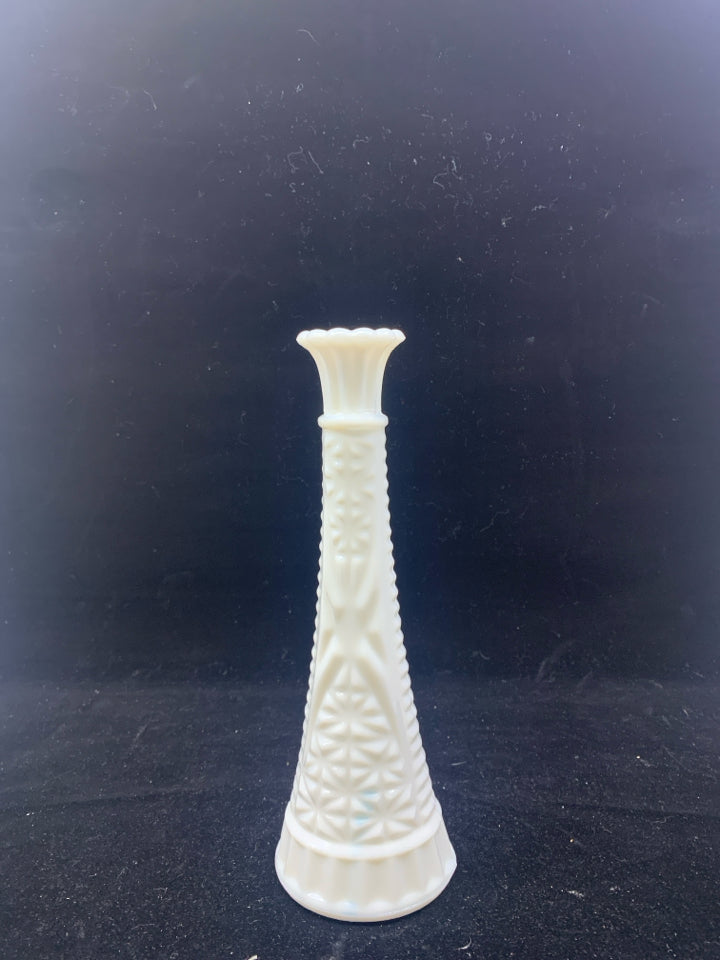 VTG CUT GLASS MILK GLASS BUD VASE.