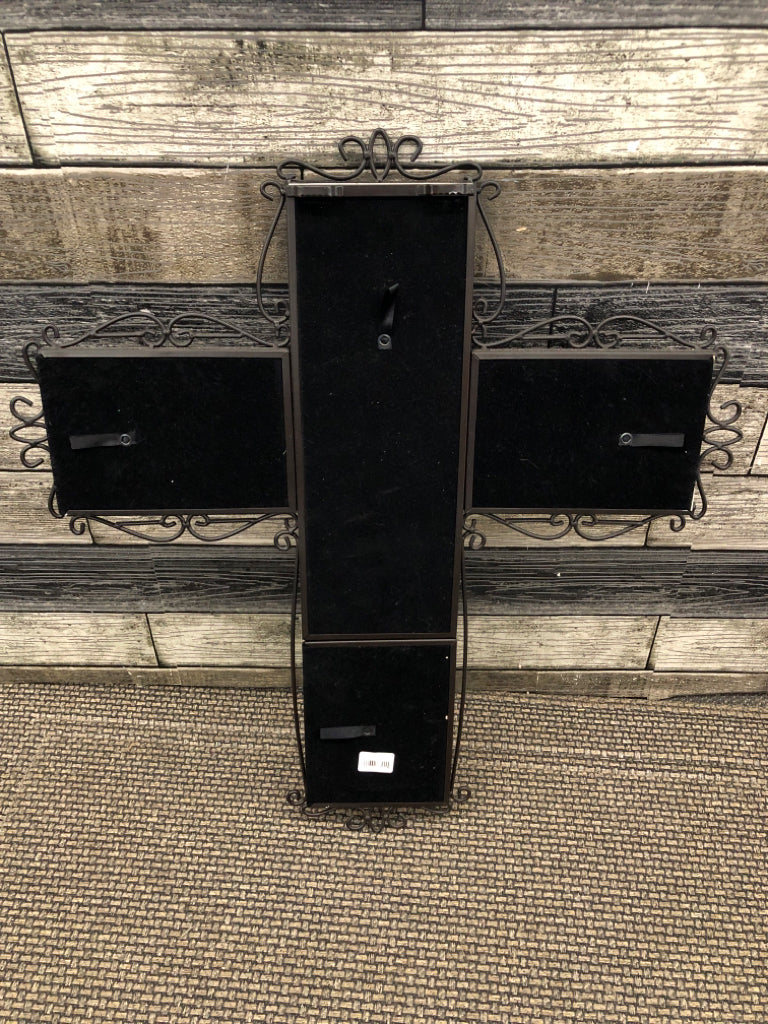 SCROLL METAL CROSS PICTURE FRAME W/ 5 SLOTS.