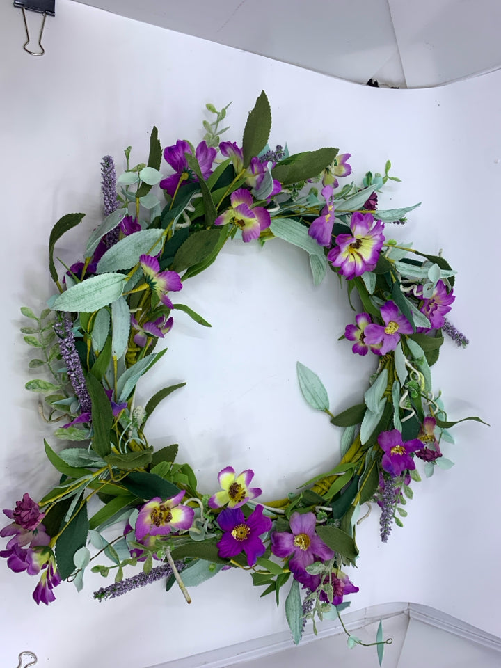 PURPLE FLOWERS/GREENERY WREATH.
