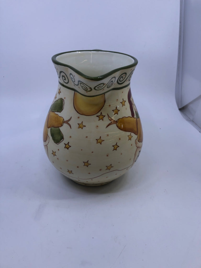 GREEN/YELLOW SNOWMAN PITCHER.
