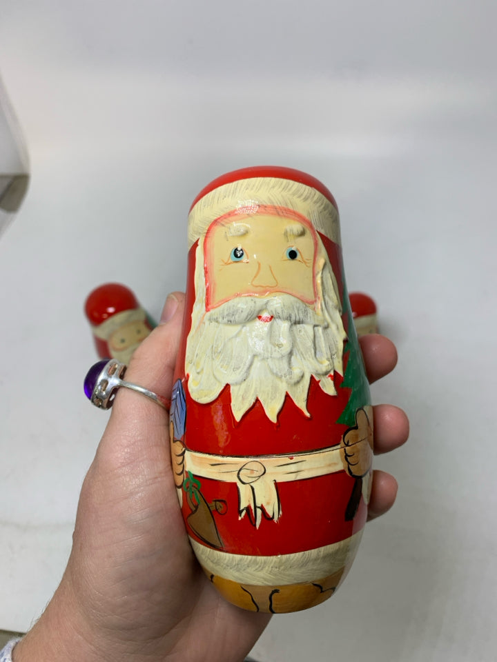 5 PC VTG SANTA WOOD RUSSIAN NESTING DOLLS.