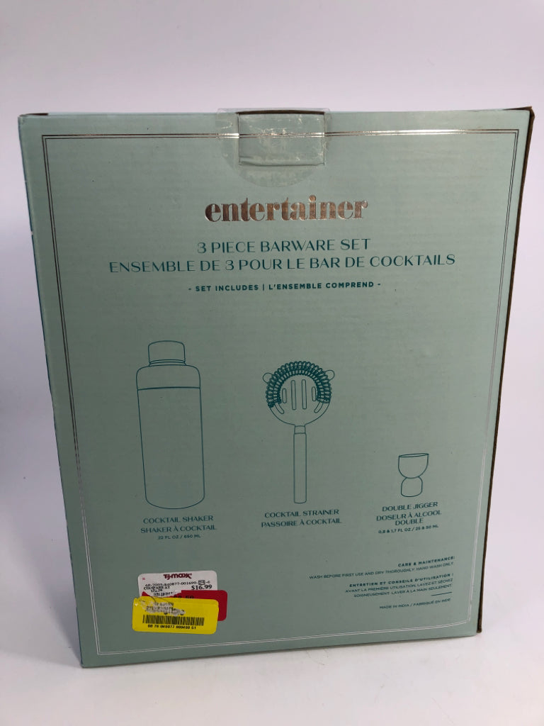 NIB 3PC BARWARE SET.