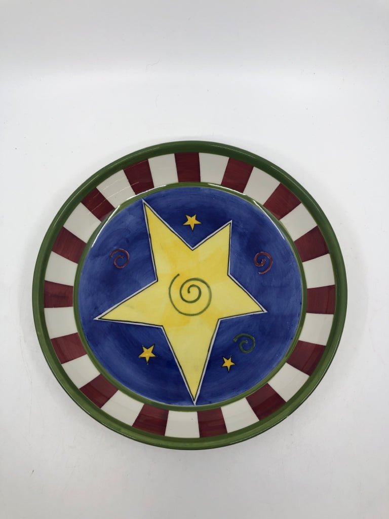 RED WHITE AND BLUE W YELLOW STAR PLATE.