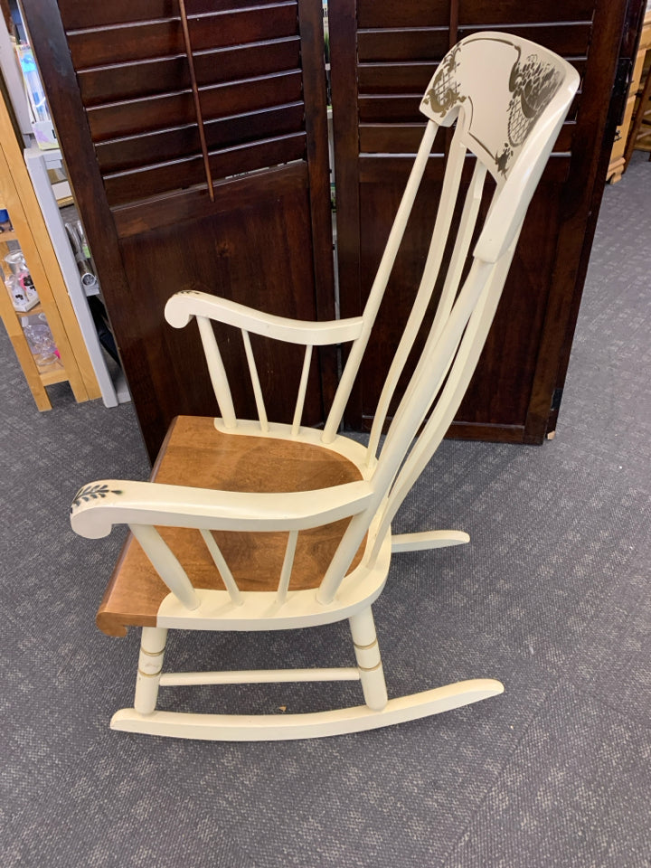 VTG CREME W/GOLD ACCENT ROCKING CHAIR.