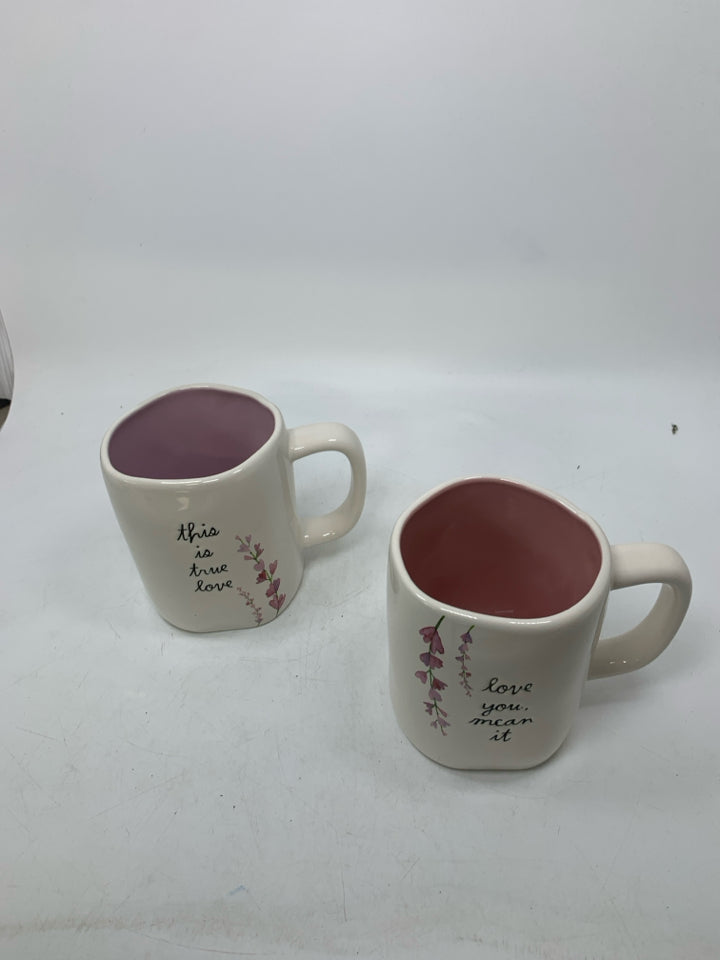 THIS IS,LOVE, MEAN IT MUG SET PURPLE/PINK INSIDES.