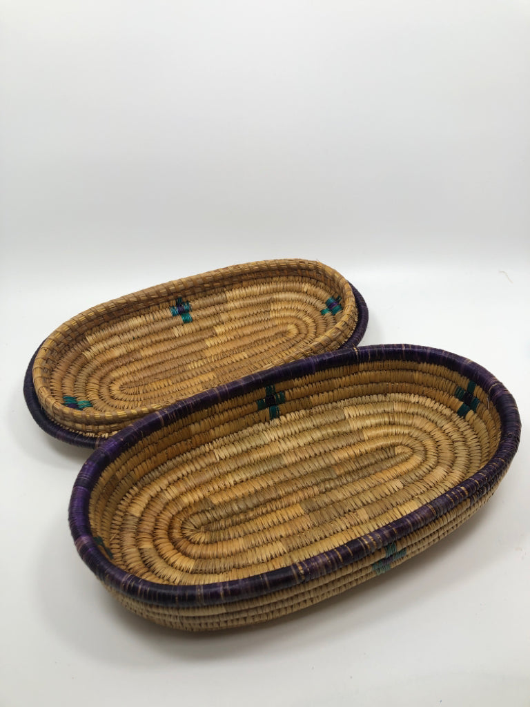 COLORFUL OVAL WOVEN BASKET W/LID.